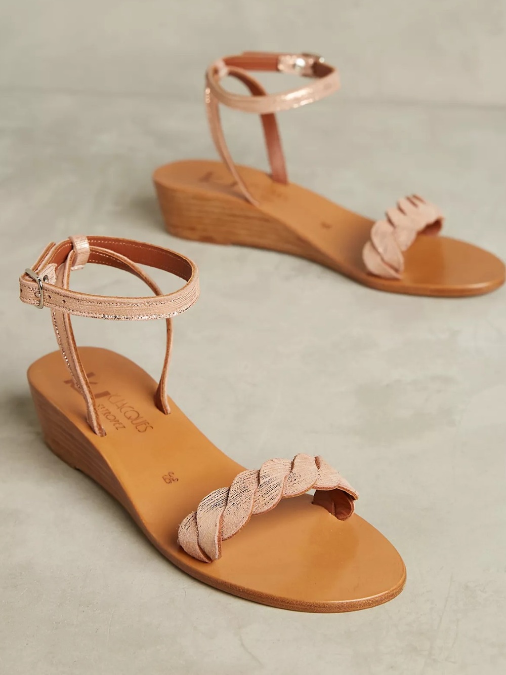 K. Jacques for Anthropologie Sesame Rose Gold Micro Wedge Sandals